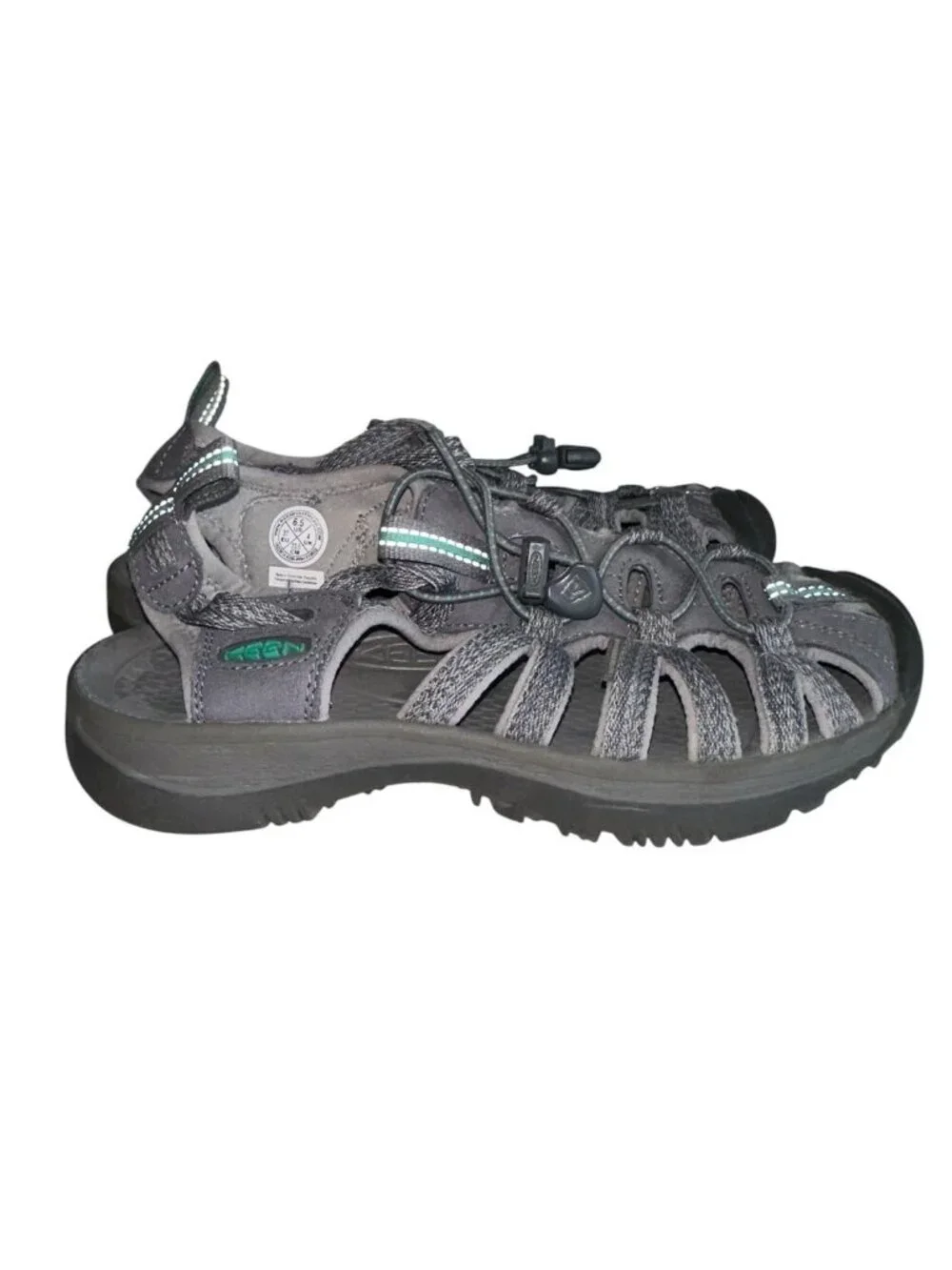 KEEN Women's Whisper Sandal Medium Grey Peacock Green Sz 6.5 Gorpcore Hiking